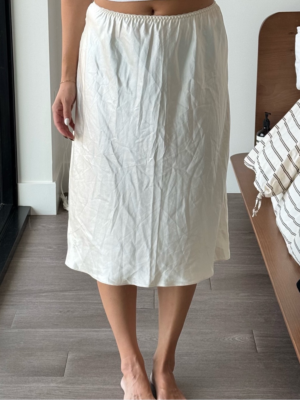 Vintage Calvin Klein Cream Satin Midi Slip Skirt